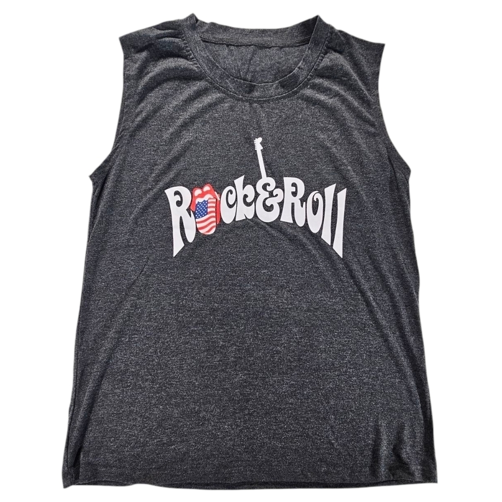 Rock & Roll Rolling Stones Tongue Grey Sleeveless Tee Size Large